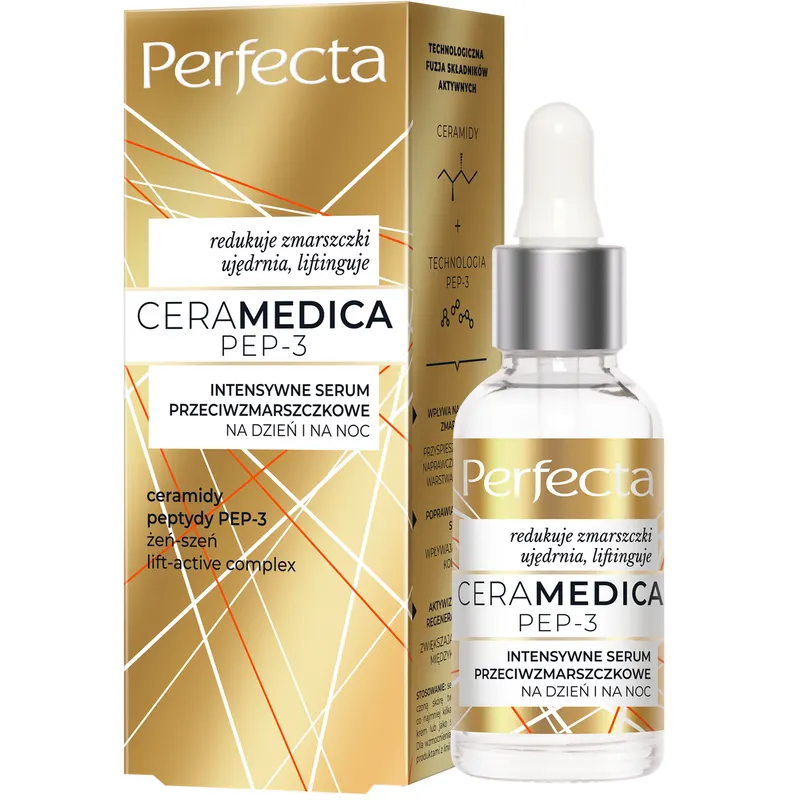 Perfecta Ceramedica PEP-3 intensywne serum przeciwzmarszczkowe na dzień i noc z ceramidami, 3 peptydami, Lift-Active Complex i żeń-szeniem 30 ml