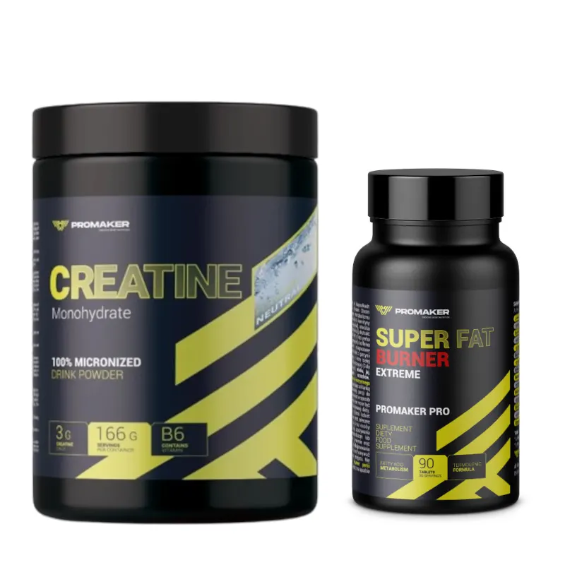 Zestaw Pokochaj mięśnie Promaker Creatine Monohydrate 500g+ Promaker Super Fat Burner Extreme 90kaps