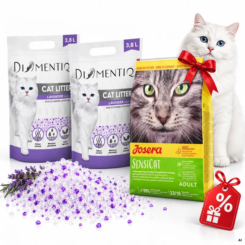 DIAMENTIQ Lavender - żwirek niezbrylający - 2x3,8 l + JOSERA SensiCat 400g + Voucher rabatowy