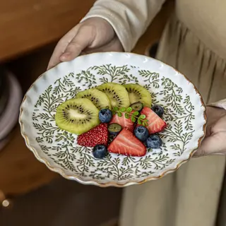 HYS Plate Beautiful Tableware Ceramic Vegetable Plate French Printed Plate Household Plate High Value Fruit Salad Plate