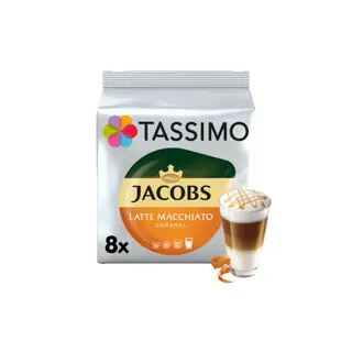 Kapsułki do kawy Tassimo Latte Macchiato Caramel (kompatybilne z ekspresami kapsułkowymi Bosch Tassimo), 8+8 szt.