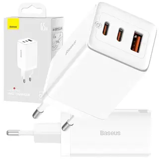 SZYBKA ŁADOWARKA GaN 65W BASEUS SIECIOWA 2 x USB-C USB 65W PD QC 4.0 KABEL