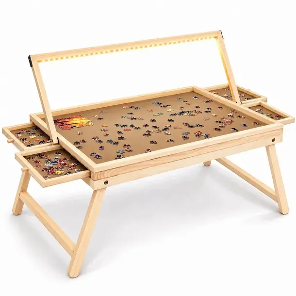 STÓŁ DO PUZZLI 1000 EL DREWNIANY LED 4 SZUFLADY SKŁADANY 76x56 W180