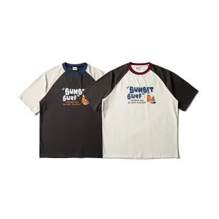 Summer New Color Blocked Shoulder Sleeve T-shirt for Men and Women Retro Loose Casual Couple Short Sleeve Round Neck Tee