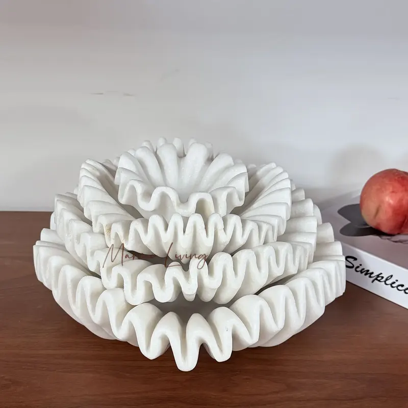 French Luxury Marble Ruffle Fruit Bowl Modern Minimalist Creative Decor for Home Hotel Restaurant Coffee Table