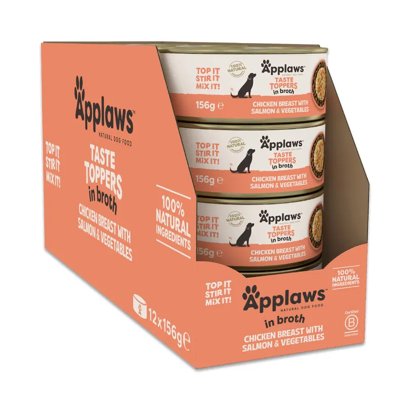 Pakiet oszczędnościowy Applaws Taste Toppers Natural w bulionie, 24 x 156 g - Kurczak z łososiem