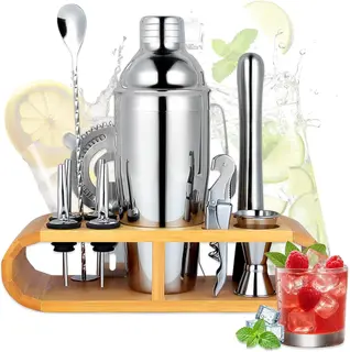 Zestaw barmański do koktajli 12 el. shaker 750 ml stojak bambus