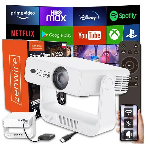 Mini Projektor Przenośny Rzutnik Android 14 WiFi 360 Full HD 4K do Telefonu