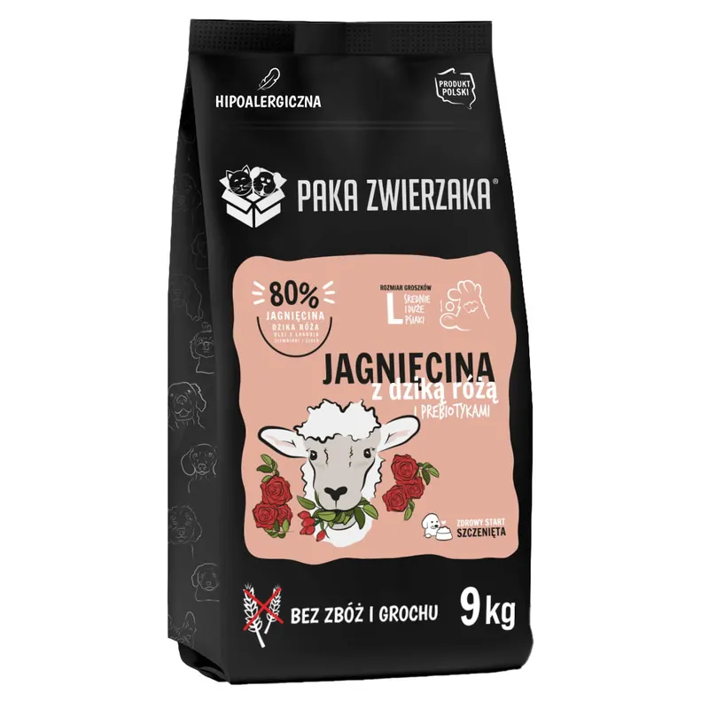 PAKA ZWIERZAKA Puppy Jagnięcina z dziką różą L Mono - sucha karma dla psa - 9kg