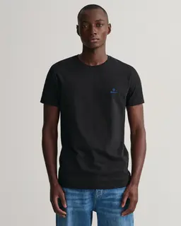 Gant Bawełniany T-Shirt Męski Okrągły Kołnierzyk Regular Fit Czarny
