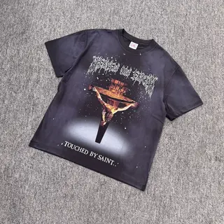 Yao Fashion 26SS 5th Drop Vintage Streetwear MX6 Print Tee Figure Cross Pattern Washed Loose Oversize Y2k T Shirt for Men Tops