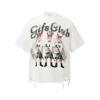 Vintage Graphic Print T Shirt Mens Streetwear Hip Hop Ripped Hole Casual Tees Tops Men Oversized Harajuku Short Sleeve T-Shirt