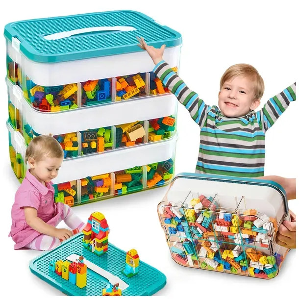POJEMNIK NA KLOCKI LEGO ZABAWKI ORGANIZER 3-PIĘTROWY Z PRZEGRÓDKAMI 18 L