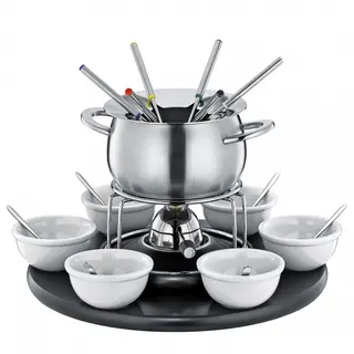 Karuzela do fondue, dla 6 os., 2,0 l, stal nierdzewna/drewno/porcelana