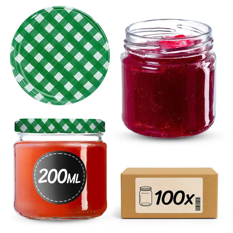 Słoiki na przetwory Lerma 200ml 100szt fi 66 mm + wieczka "Zielona krata"