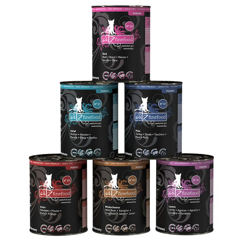 catz finefood Pure, w puszkach, 6 x 400 g / 375 g - Pakiet mieszany I (6 smaków)