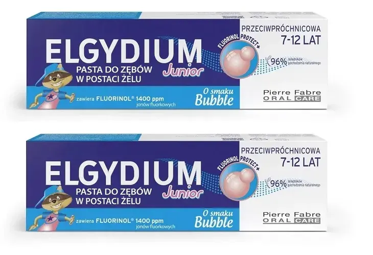 2x ELGYDIUM Junior Pasta do zębów dla dzieci 7-12 Fluorinol Protect+ 50ml