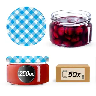 Słoiki na przetwory Denia 250ml 50szt fi 82 mm + wieczko "Niebieska Krata"