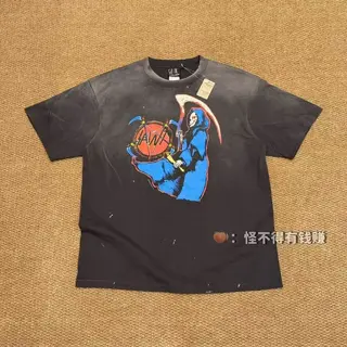 Authentic SAINT Death Note Washed Tee Washed Seamless Side Seams Patchwork Black Short-Sleeve T-Shirt