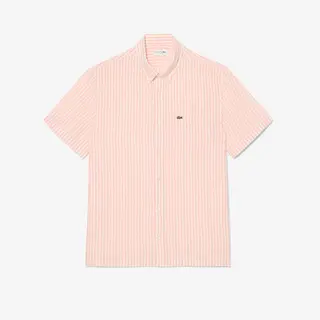 Lacoste Lniana Koszula Z Krótkim Rękawem O Kroju Regular Fit Męskie Różowy