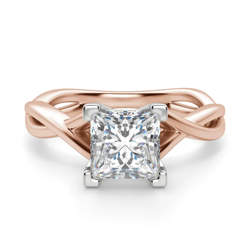 Twisted Klasyczny Księżniczka 1.00 krt Pierścionek Zaręczynowy Diament Laboratoryjny 585 Różowe Złoto (14K)