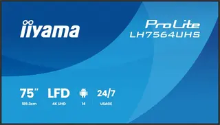 IIYAMA Monitor 75 cali LH7564UHS-B1AG, 24/7,VA,ANDROID14,4K,500cd,5000:1, 2xHDMI ,USB-C,RJ45, RS-232c, IR, 2x10W, 2xUSB, UCHWYT ŚCIENNY,iiSignage2,