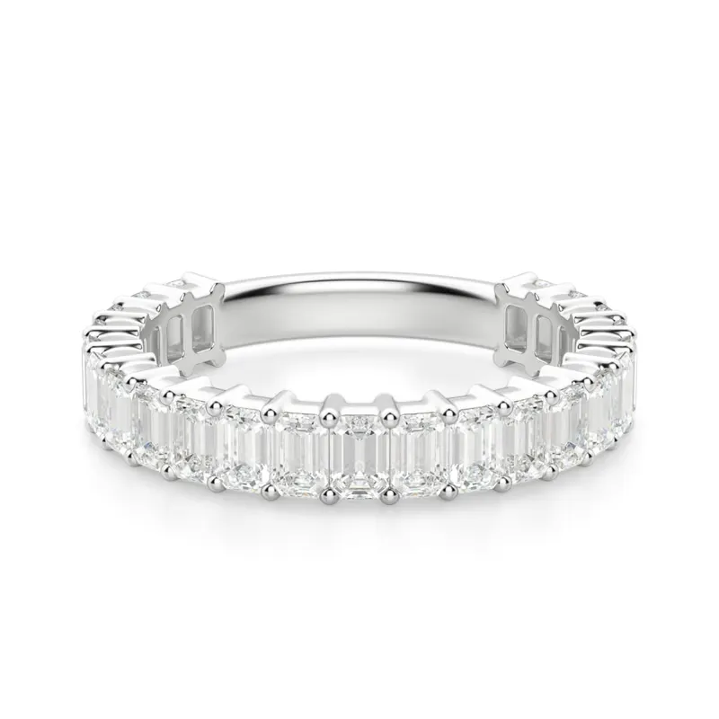 Obrączka Ślubna Half Eternity Szmaragd 3x2 mm Laboratoryjny Diament 585 Białe Złoto (14K)