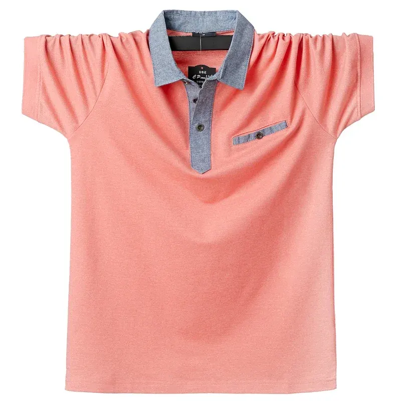 Summer Cotton T-shirt Men Plus Size Solid Pocket Short Sleeve Contrast Polo Shirt Men Fashion Mens Tee Shirts