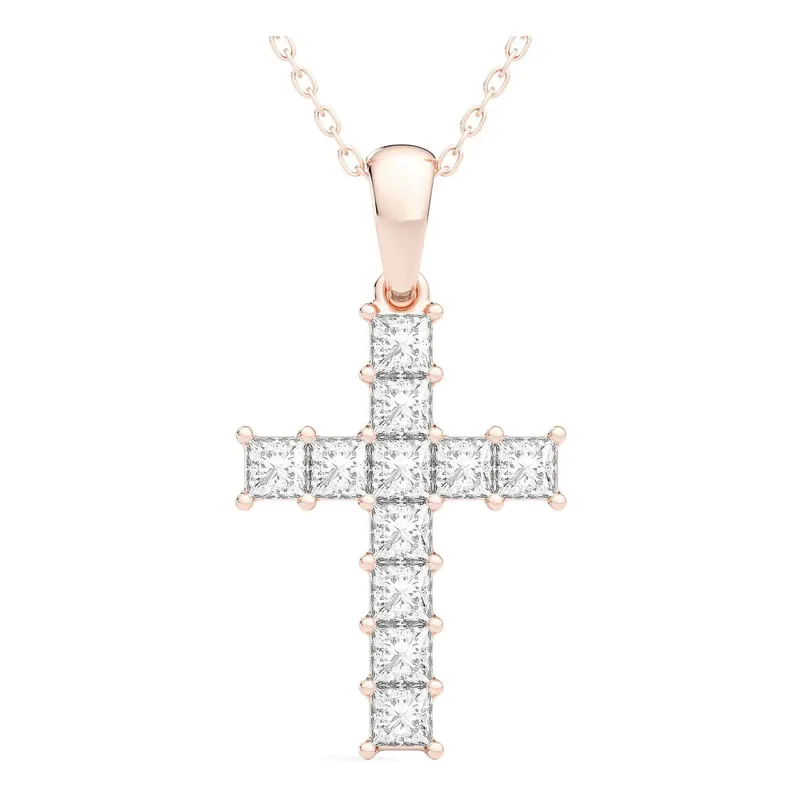Wisiorek Krzyż 1.00 krt Laboratoryjny Diament 585 Różowe Złoto (14K)