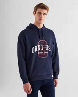 Gant Bawełniana Bluza Męska Z Kapturem Z Nadrukiem Relaxed Fit Granatowa