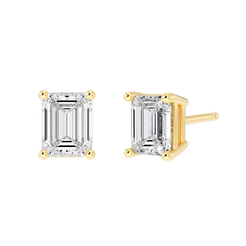 4-Prong Kolczyki Sztyfty z Naturalnym Szmaragdowym Diamentem 0.50 Karata 585 Żółte Złoto (14K)