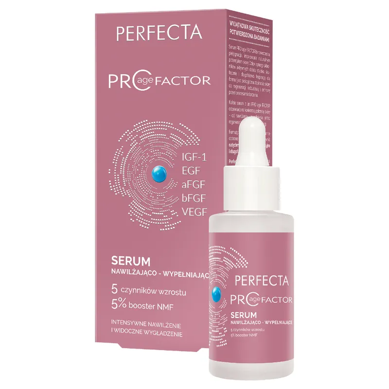Perfecta Pro Age Factor Serum nawilżająco-wypełniające z 5 bioaktywnymi czynnikami wzrostu i Booster NMF 30 ml