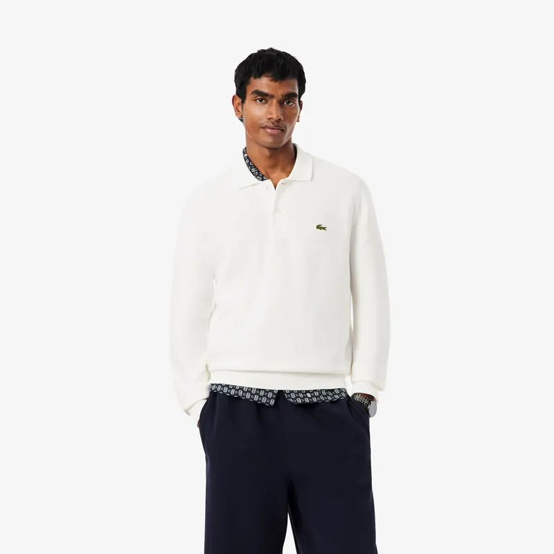 Lacoste Dziana Koszulka Polo Z Długim Rękawem I Krój Classic Fit Kremowa Męskie Biały