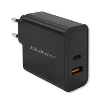 Qoltec Ładowarka Super Quick PD | 1xUSB-C | 1xUSB | 90W | 5-20V | 2.4-4.35A | Czarna