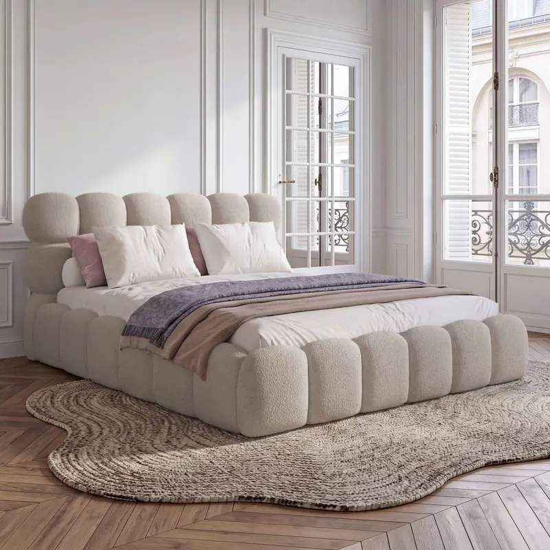 Łóżko tapicerowane SF1110 | 180x200 | Boucle | Ecru #33 | OUTLET
